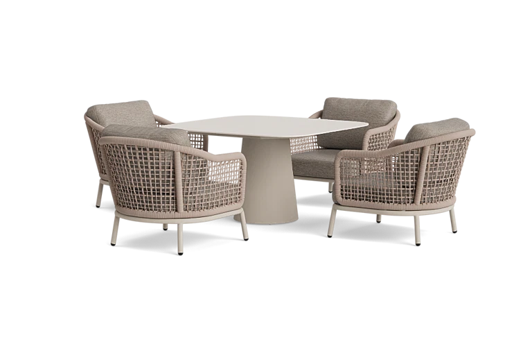 Table and four woven chairs