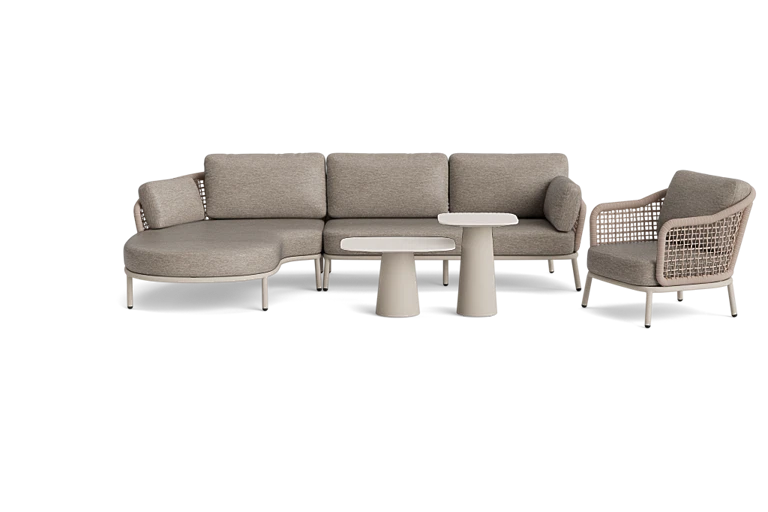 Sofa, chair, and side tables