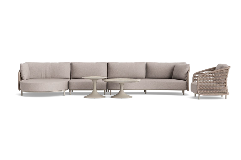 Beige sofa, armchair, coffee tables
