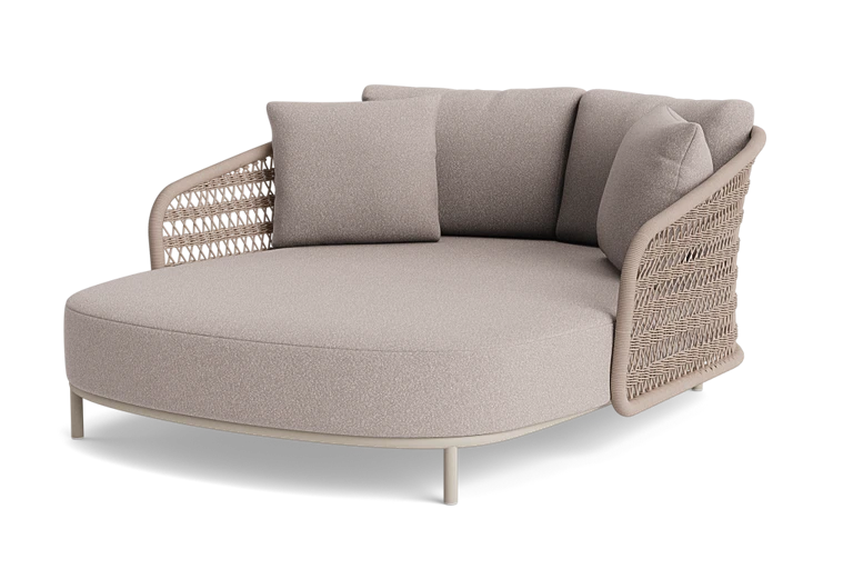 Rounded outdoor daybed with cushions