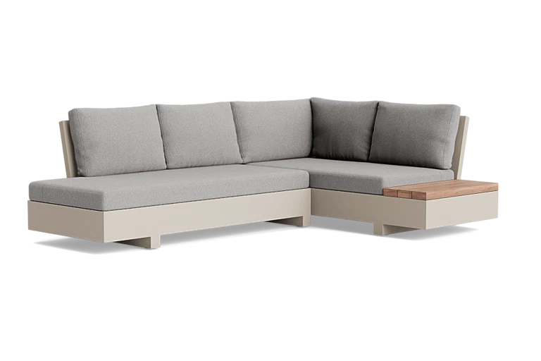Grey sofa with side table