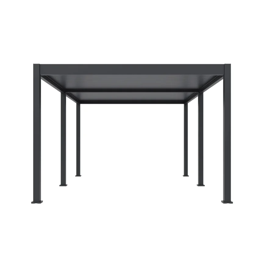 Bioclimatic pergola 360 × 530 cm with electric roof and LED lighting in anthracite