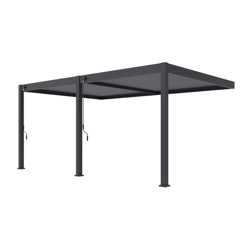 Wall-mounted bioclimatic pergola 360 × 530 cm in anthracite